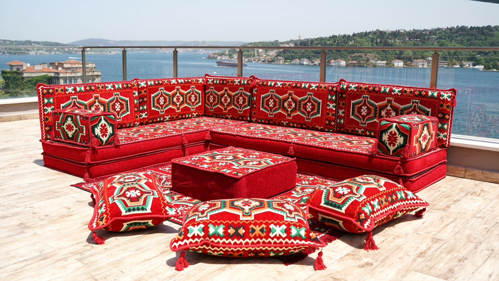 8'' Thickness L Sofa Set, Terrace Arabic Sofa, Floor Cushions, Arabic Majlis, Poufs, Turkish Floor Seating