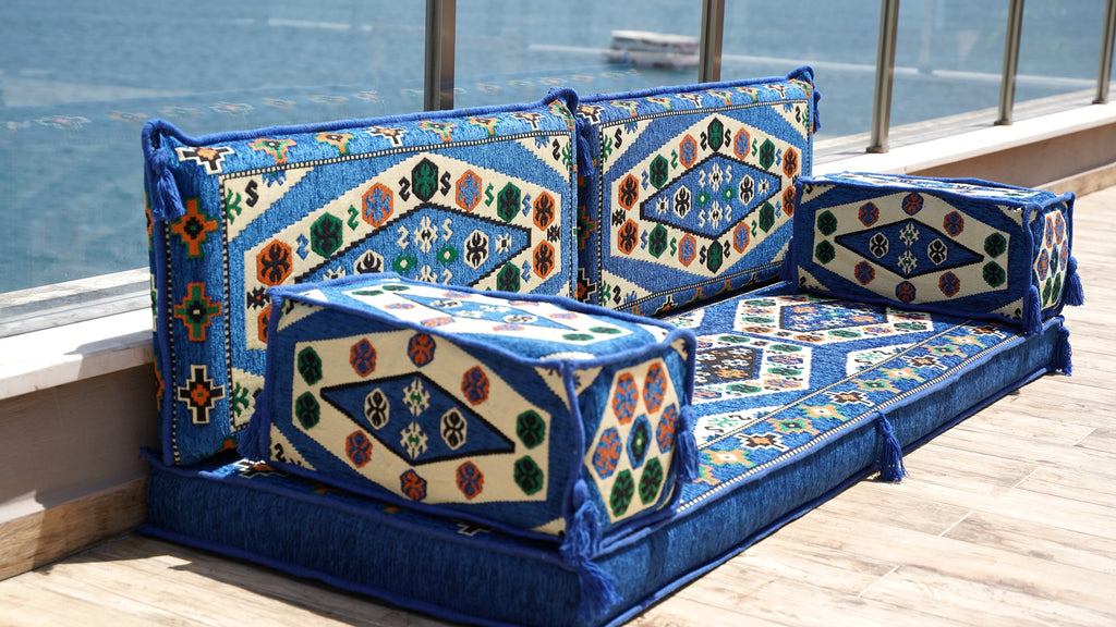Blue Arabic Majlis Floor Couch