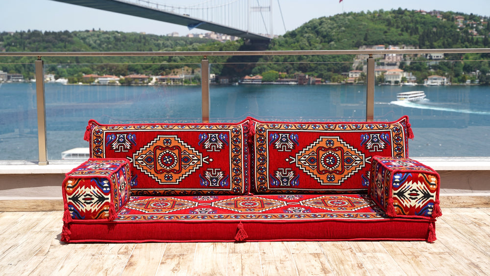 Red Outdoor Floor Sofa, Moroccan Living Room Couches, Arabic Floor Couch, Turkish Floor Cushion, Single Sofa Sets