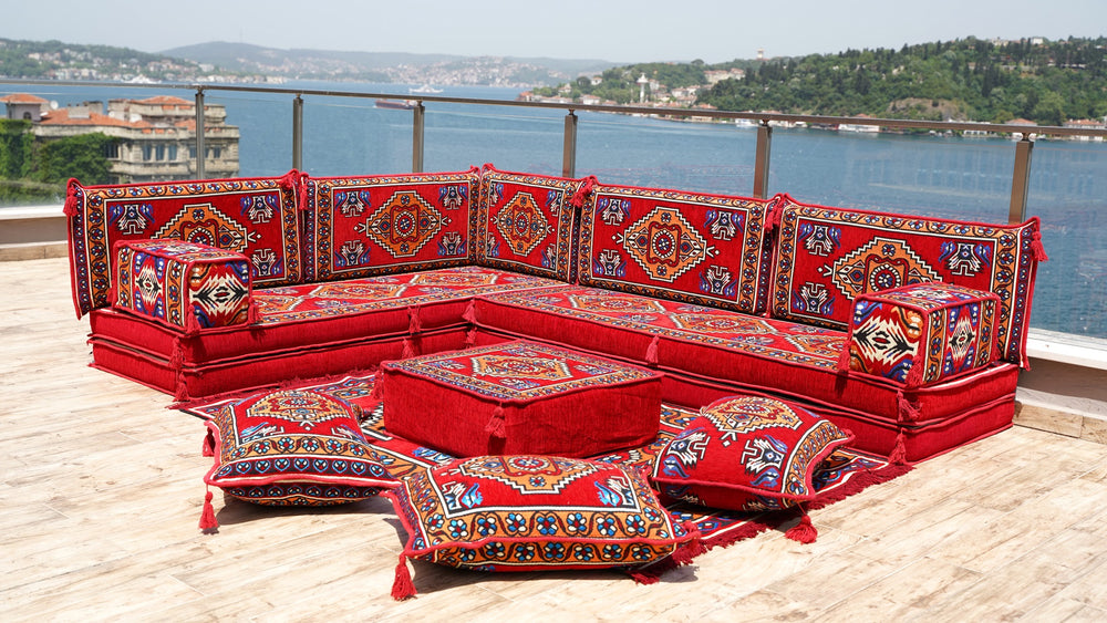 8'' Thickness L Sofa Set, Arabic Sofa Set, Floor Cushions, Arabic Seating Floor Sofa, Cozy Backrests