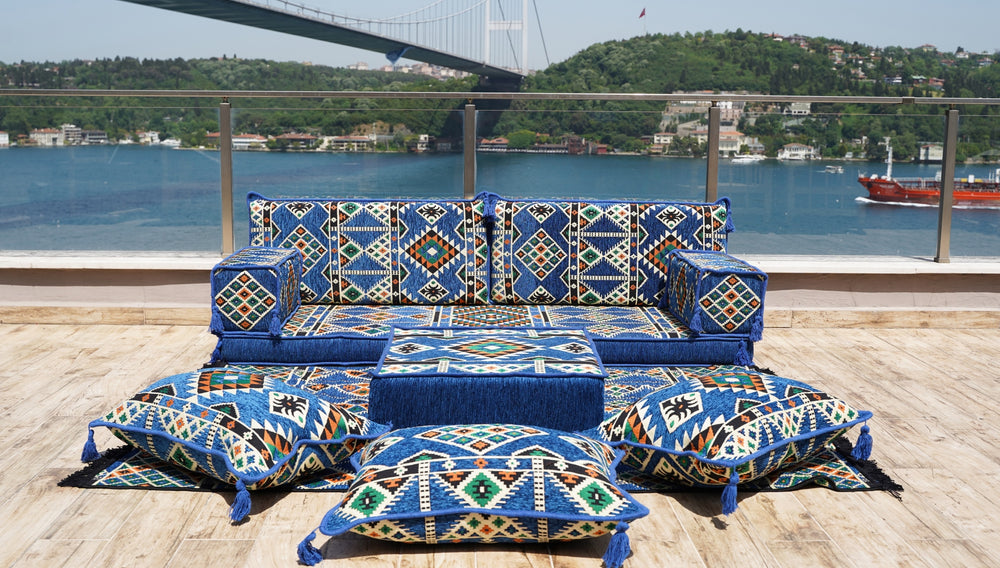 Arabic Floor Sofas, Sectional Sofas, Loveseat, Sofa Set, Moroccan Living Room Couch, Bohemian Sofa, Home Decor Sectional Sofa with Ottoman Couch and Rug