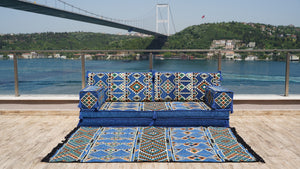 8'' Thickness Sofa Set, Royal Blue Arabic Majlis, Floor Couch, Reading Loveseats, Floor Seating Set, Moroccan Cushion