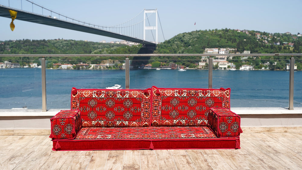 Authentic 4" Thickness Red Arabic Sofa Floor Seating Set, Pallet Sofa, Floor Cushions, Single Sofa Sets, Sectional Sofa