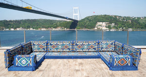 Arabic Sofa, Moroccan Sofa, Modular Cushion, Blue Garden Sofa Set, Bench Pillow Set, Corner U Shaped Sofa Set, Bohemian Furniture