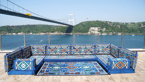 Arabic Sofa, Moroccan Sofa, Modular Cushion, Blue Garden Sofa Set, Bench Pillow Set, Corner U Shaped Sofa Set, Bohemian Furniture