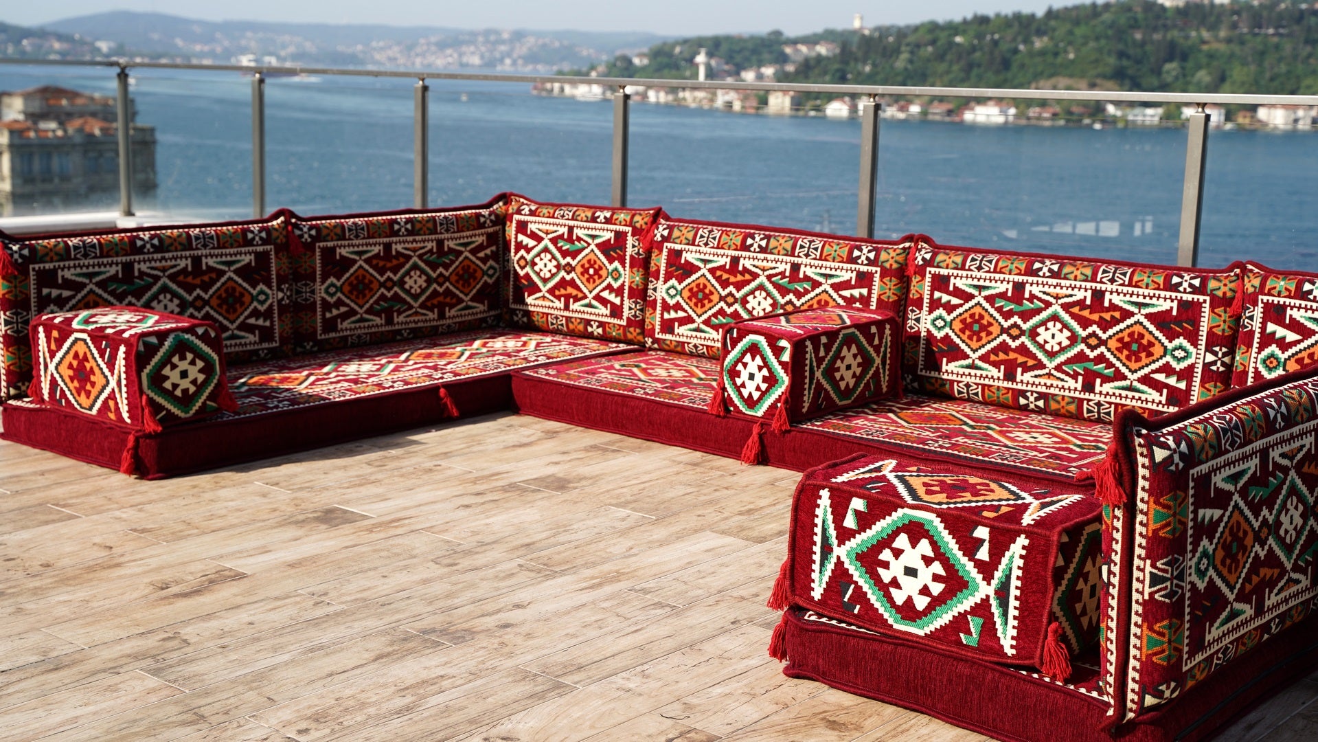 Red Color U Shaped Arabic Sofa Set, Arabic Majlis, Turkish Floor Seati
