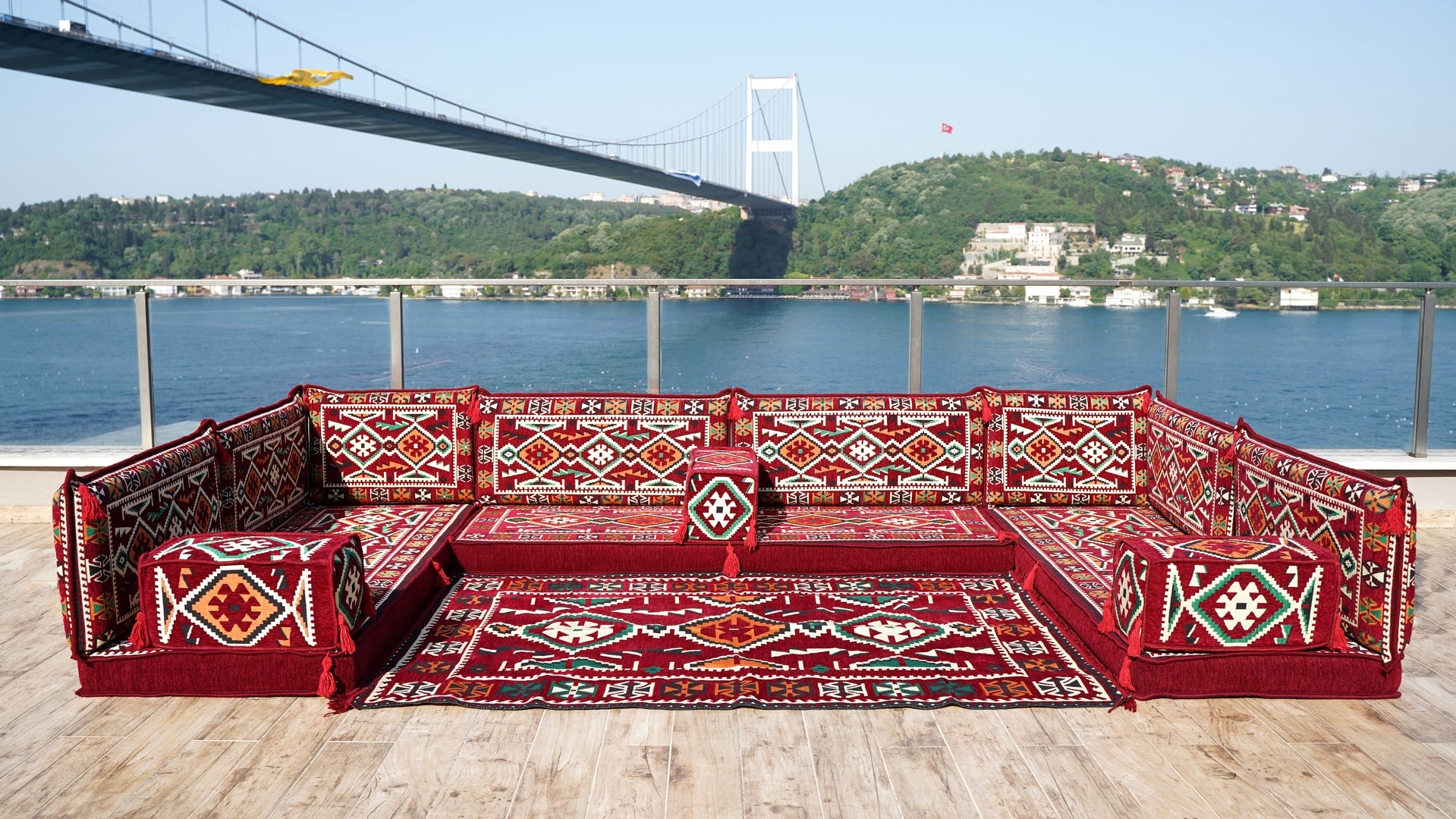 Red Color U Shaped Arabic Sofa Set, Arabic Majlis, Turkish Floor Seati