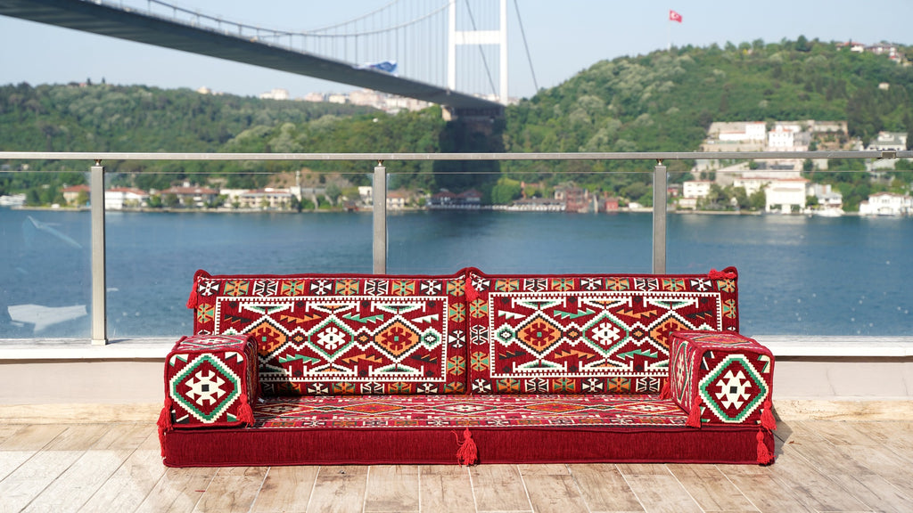 Red Corner Sofa Seating Set, Single Arabic Sofa Set, Oriental Floor Seating, Single Sofa Sets, Living Room Sofa