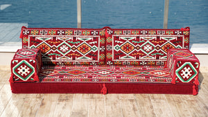 Red Corner Sofa Seating Set, Single Arabic Sofa Set, Oriental Floor Seating, Single Sofa Sets, Living Room Sofa