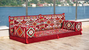 Red Corner Sofa Seating Set, Single Arabic Sofa Set, Oriental Floor Seating, Single Sofa Sets, Living Room Sofa