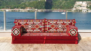 Red Corner Sofa Seating Set, Single Arabic Sofa Set, Oriental Floor Seating, Single Sofa Sets, Living Room Sofa