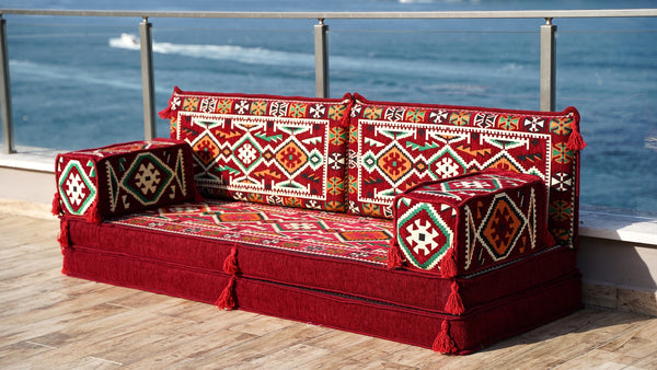 Red Corner Sofa Seating Set, Single Arabic Sofa Set, Oriental Floor Seating, Single Sofa Sets, Living Room Sofa