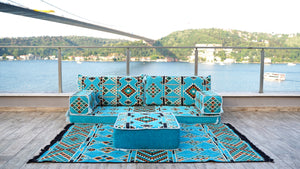 Arabic Floor Sofa with Ottoman Couch and Rug, Japanese Sofas, Modular Sofas, Bench Cushions, Oriental Floor Couch, Floor Bed, Moroccan Cushions