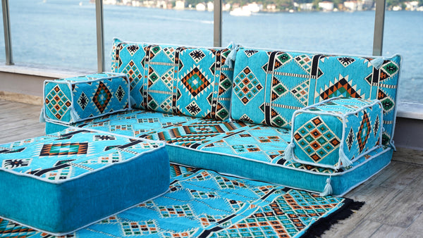 Arabic Floor Sofa with Ottoman Couch and Rug, Japanese Sofas, Modular Sofas, Bench Cushions, Oriental Floor Couch, Floor Bed, Moroccan Cushions
