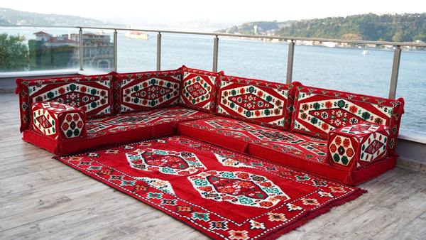 كنبة عربية زرقاء، كنب بوهيمي مقسم، أطقم كنب، كنب باليت، كنب بوهيمي مقسم، وسائد أرضية