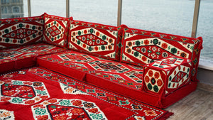 كنبة عربية زرقاء، كنب بوهيمي مقسم، أطقم كنب، كنب باليت، كنب بوهيمي مقسم، وسائد أرضية