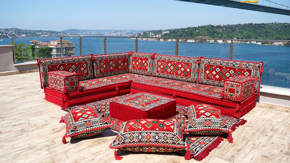 8'' Thickness L Sofa Set, Arabic Sofa Seating, Floor Pillow, Corner Floor Couch, Sectional Sofa Set