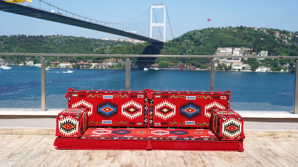 Red Jumbo Turkish Floor Sofas, Ethnic Cushions, Window Seat, Single Sofa Sets, Terrace Garden Couch, Single Sofa Sets, Floor Sofa Seating