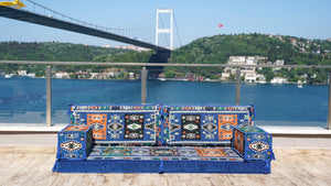 Royal Blue Single Floor Cushions, Modern Arabic Majlis Set, Floor Sofa Set, Single Sofa Sets, Arabic Jalsa