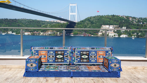 Royal Blue Single Floor Cushions, Modern Arabic Majlis Set, Floor Sofa Set, Single Sofa Sets, Arabic Jalsa
