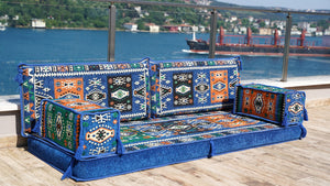 Royal Blue Single Floor Cushions, Modern Arabic Majlis Set, Floor Sofa Set, Single Sofa Sets, Arabic Jalsa