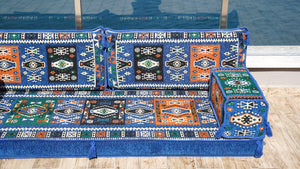 Royal Blue Single Floor Cushions, Modern Arabic Majlis Set, Floor Sofa Set, Single Sofa Sets, Arabic Jalsa