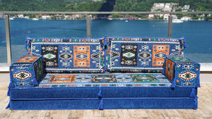 Royal Blue Single Floor Cushions, Modern Arabic Majlis Set, Floor Sofa Set, Single Sofa Sets, Arabic Jalsa