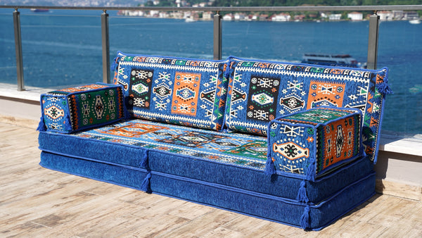 Royal Blue Single Floor Cushions, Modern Arabic Majlis Set, Floor Sofa Set, Single Sofa Sets, Arabic Jalsa