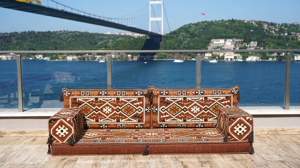 Brown Single Corner Sofa Seating Set, Arabic Sofa Set, Oriental Floor Seating, Single Sofa Sets, Living Room Sofa