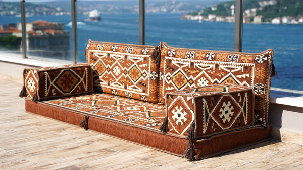 Moroccan Floor Seating Set, Arabic Majlis, Arabic Floor Sofa with Ottoman Couch and Rug, Oriental Cushion, Moroccan Cushion, Ethnic Floor Cushion