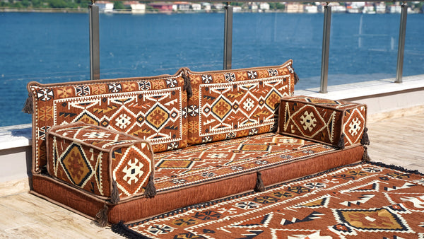 Moroccan Floor Seating Set, Arabic Majlis, Arabic Floor Sofa with Ottoman Couch and Rug, Oriental Cushion, Moroccan Cushion, Ethnic Floor Cushion