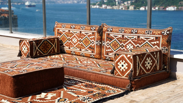 Moroccan Floor Seating Set, Arabic Majlis, Arabic Floor Sofa with Ottoman Couch and Rug, Oriental Cushion, Moroccan Cushion, Ethnic Floor Cushion