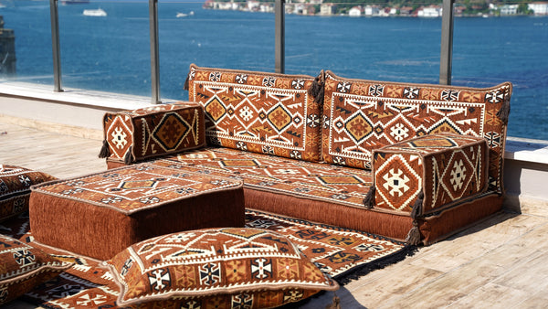 Moroccan Floor Seating Set, Arabic Majlis, Arabic Floor Sofa with Ottoman Couch and Rug, Oriental Cushion, Moroccan Cushion, Ethnic Floor Cushion