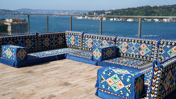 Royal Blue Traditional Floor Cushions, U Shaped Maroon Sectional Sofas, Arabic Floor Sofa Set, Pallet Sofa