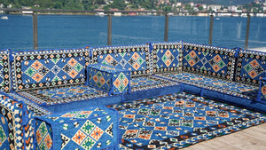 Royal Blue Traditional Floor Cushions, U Shaped Maroon Sectional Sofas, Arabic Floor Sofa Set, Pallet Sofa