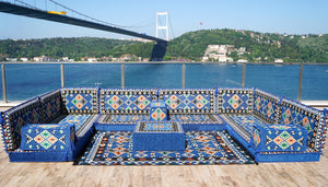 Royal Blue Traditional Floor Cushions, U Shaped Maroon Sectional Sofas, Arabic Floor Sofa Set, Pallet Sofa