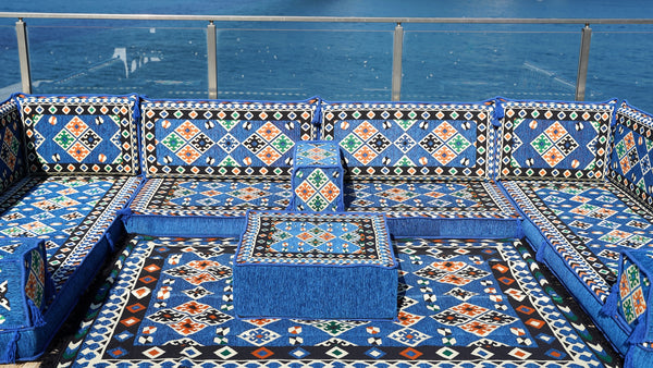 Royal Blue Traditional Floor Cushions, U Shaped Maroon Sectional Sofas, Arabic Floor Sofa Set, Pallet Sofa