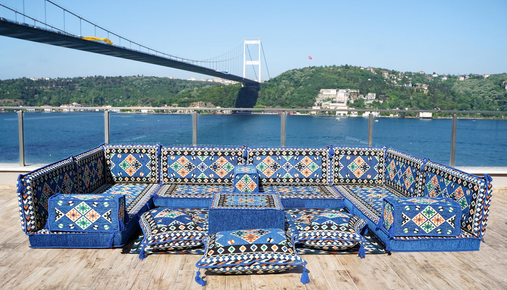 Royal Blue Traditional Floor Cushions, U Shaped Maroon Sectional Sofas, Arabic Floor Sofa Set, Pallet Sofa