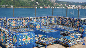 Royal Blue Traditional Floor Cushions, U Shaped Maroon Sectional Sofas, Arabic Floor Sofa Set, Pallet Sofa
