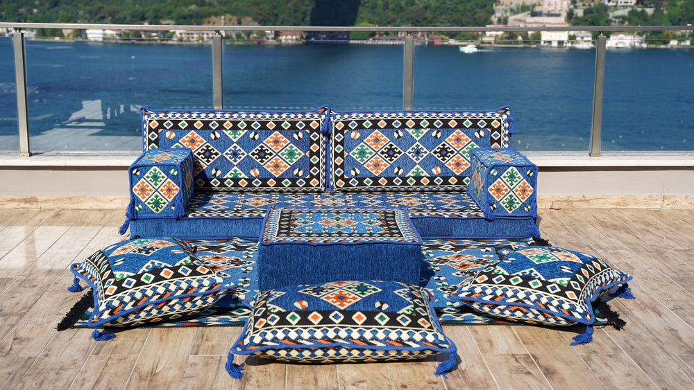 Arabic Floor Seating Sofa Set, Meditation Yoga Sofa, Bohemian Cushions, Oriental Floor Cushion, Arabic Majlis, Futon Sofa with Ottoman Couch and Rug