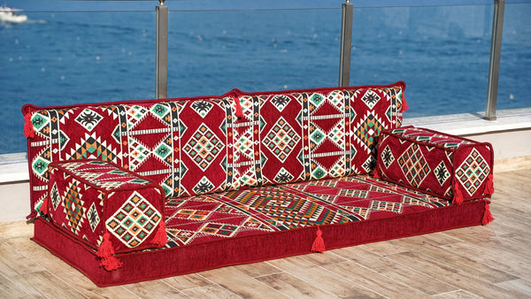 Arabic Seating Sofa with Ottoman Couch and Rug, New Design Oriental Couch, Arabic Majlis, Bench Cushions, Bohemian Floor Cushion