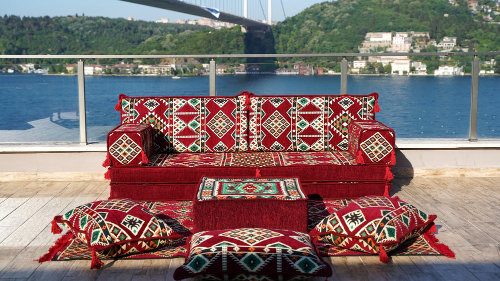 8'' Thickness Sofa Set, Red Window Seat, Floor Couch, Reading Sofa Pillow, Meditation Yoga Loveseat