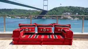Red Arabic Majlis, Arabic Floor Couch, Reading Loveseats, 4" Thickness Floor Seating Set, Single Sofa Sets, Moroccan Cushion, Ethnic Floor Cushion, Sofa Bed