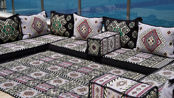 Gray Arabic Majlis, U Shaped Arabic Sofa Set, Floor Pillows, Corner Floor Sofa Seating, Floor Cushions
