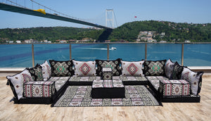 Gray Arabic Majlis, U Shaped Arabic Sofa Set, Floor Pillows, Corner Floor Sofa Seating, Floor Cushions