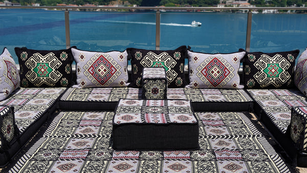 Gray Arabic Majlis, U Shaped Arabic Sofa Set, Floor Pillows, Corner Floor Sofa Seating, Floor Cushions