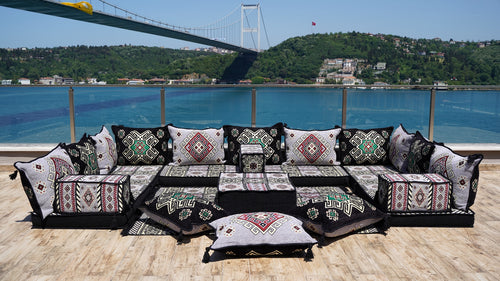 Gray Arabic Majlis, U Shaped Arabic Sofa Set, Floor Pillows, Corner Floor Sofa Seating, Floor Cushions
