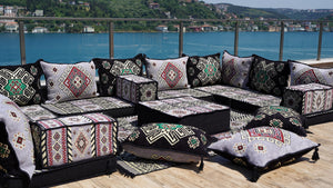 Gray Arabic Majlis, U Shaped Arabic Sofa Set, Floor Pillows, Corner Floor Sofa Seating, Floor Cushions