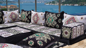 Gray L Shaped Floor Couch, Corner Floor Cushions, Moroccan Home Decor, Oriental Sofa Covers