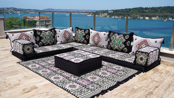 Gray L Shaped Floor Couch, Corner Floor Cushions, Moroccan Home Decor, Oriental Sofa Covers